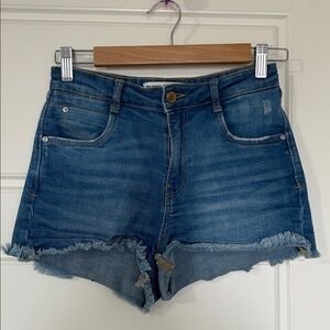 Zara TRF DENIM Blue Jean Shorts Size 4 Raw Cut Hem Stretchy